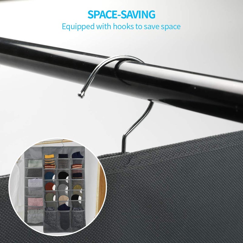 Bseash Enlarged Closet Hanging Bra Organizer with Rotating Metal Hanger, Dual Sided Wall Shelf Wardrobe Mesh Pockets Hanging Storage Bag for Bra Socks Underwear Underpants - Image 5